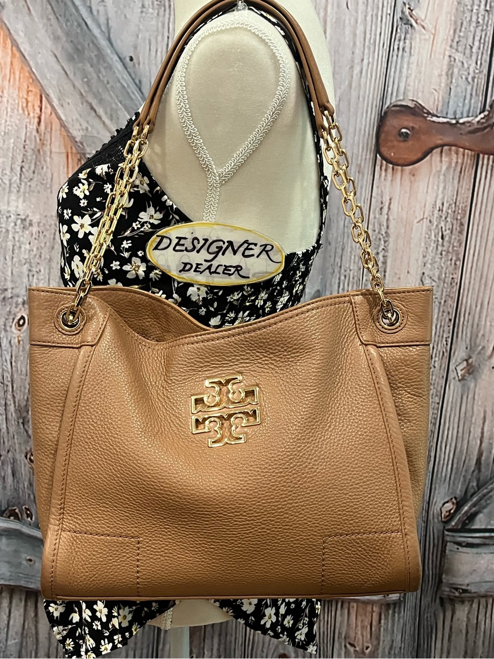 TORY BURCH Britten Small Chain Tote Brown VGC! - Picture 2 of 12